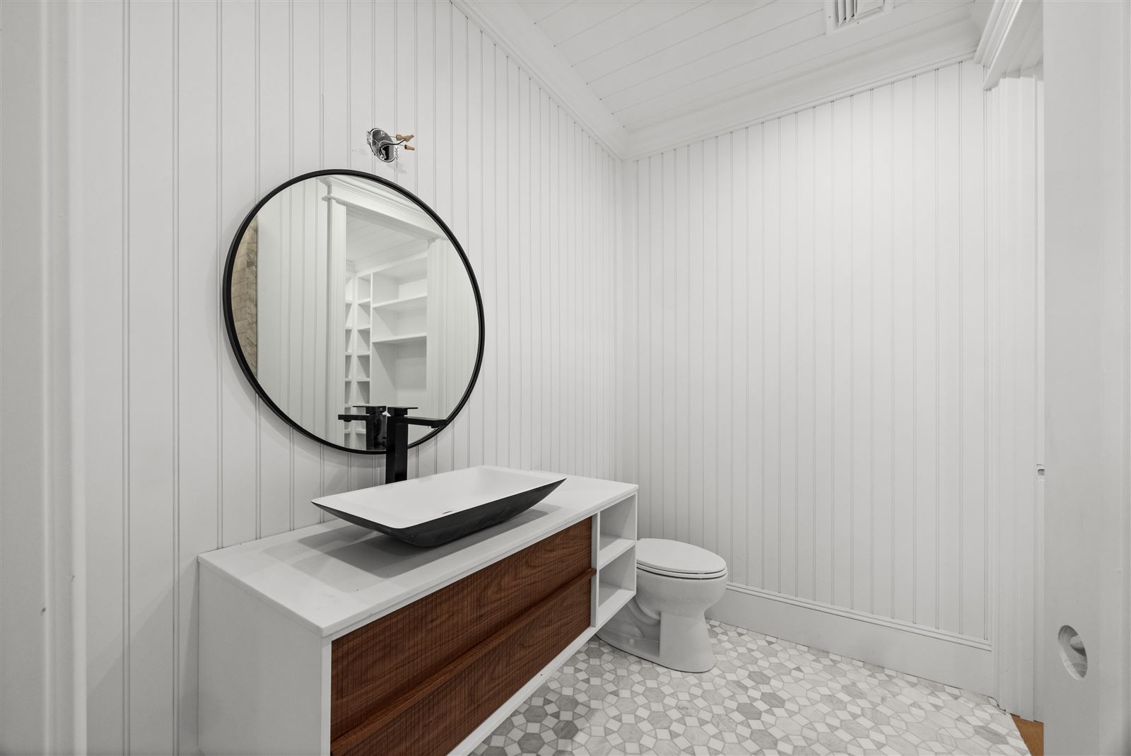 Powder room, vessel sink