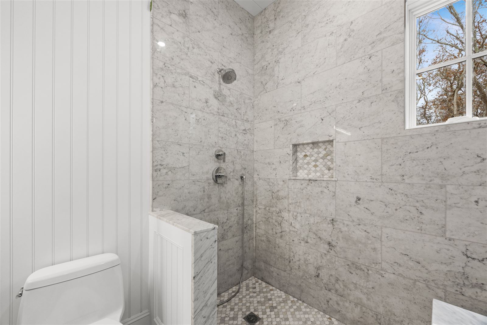 Marble walk-in shower